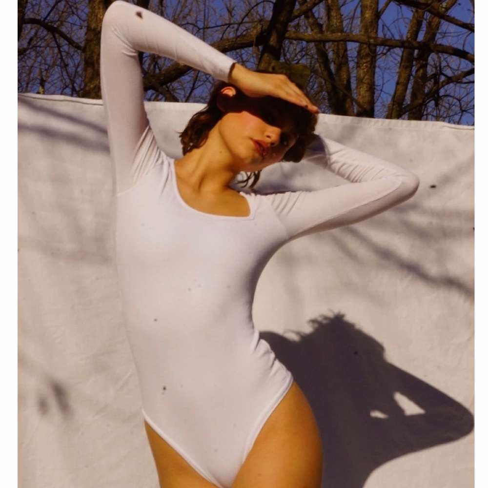 Asymmetrical Premium Micro Ribbed Modal Square Neck Long Sleeve Bodysuit NWT - Picture 6 of 13